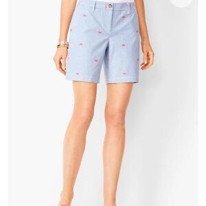 Women's Blue Striped Shorts with Watermelon Pink Accents.